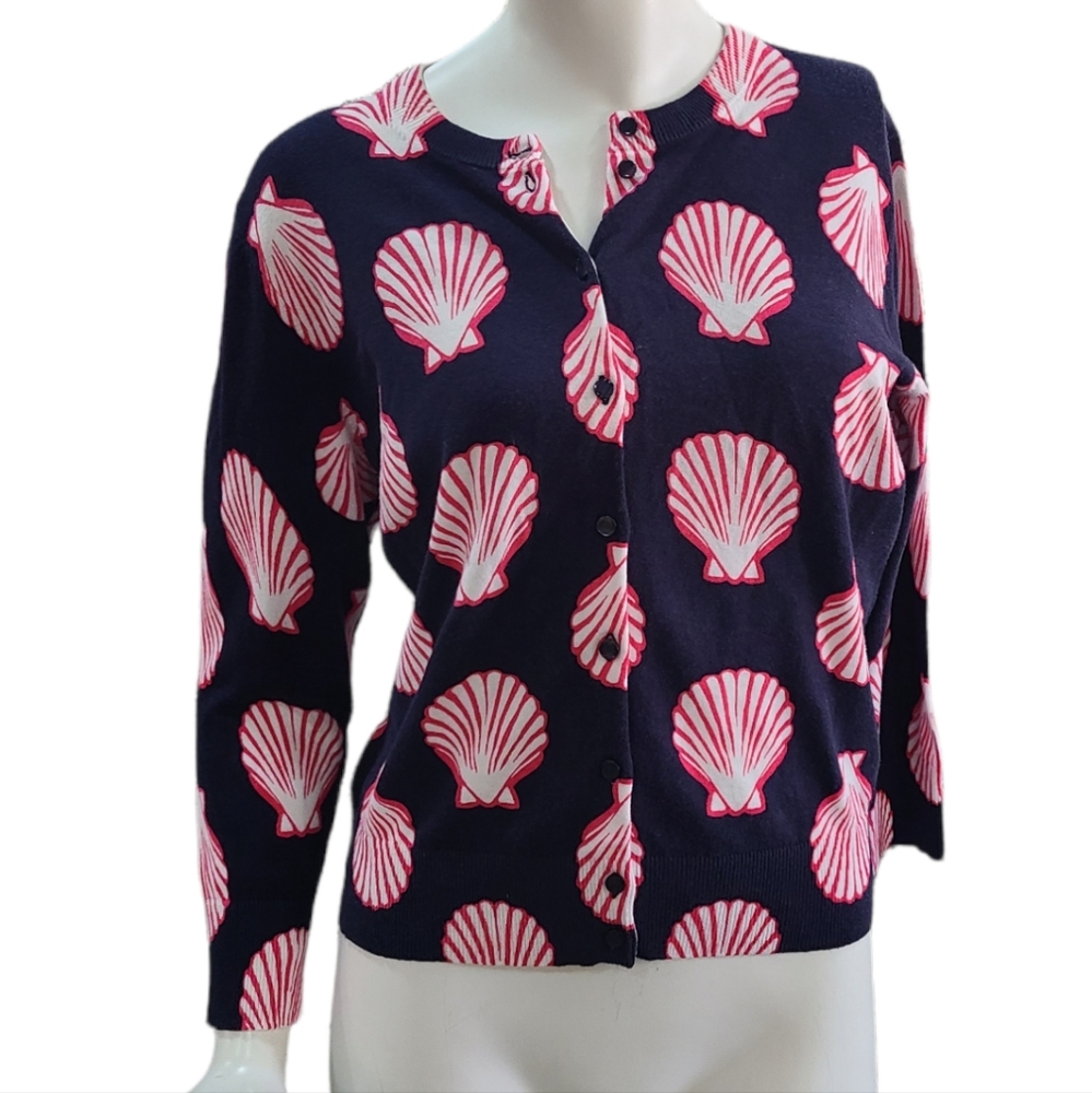 Crown & Ivy Navy NWT Blue Seashell Print Cardigan Women's Petite Medium